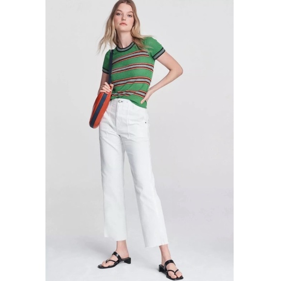 RAG & BONE KAYE CHINO SUPER HIGH WAISTED CROP COTTON WHITE PANTS. SZ 24 - Picture 1 of 8